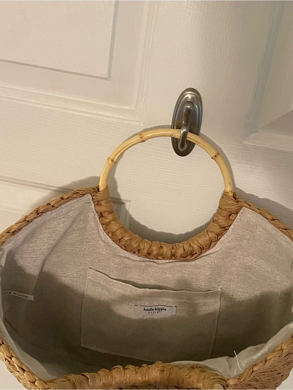 Haute HippeWoven Straw Tote Bag with Bamboo Handles - Natural - Picture 2 of 4